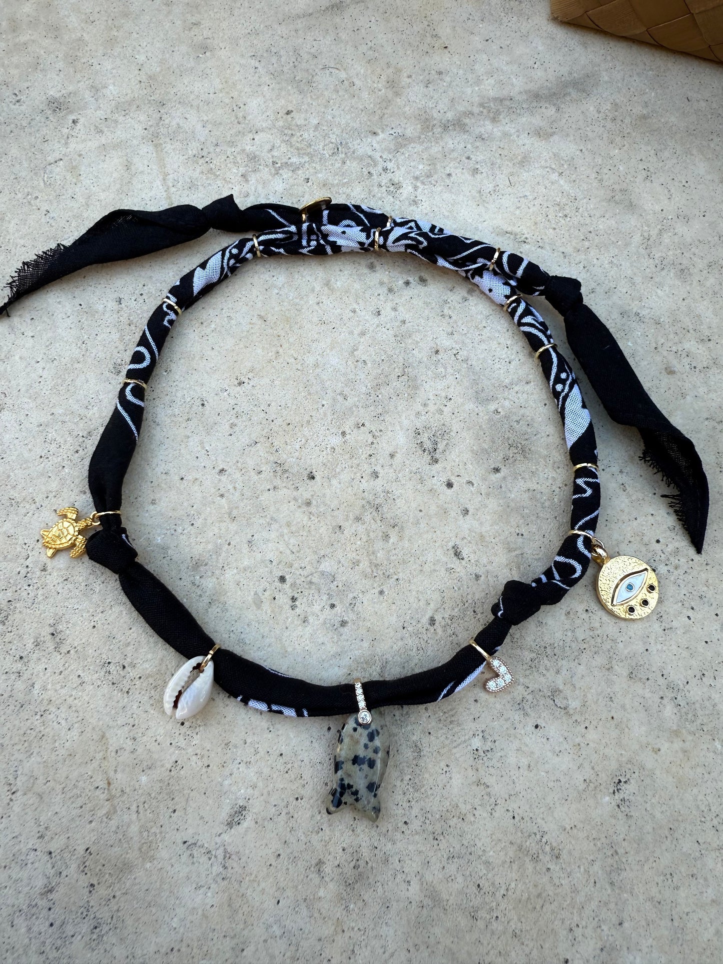 FISH JASPER // Black Handmade Bandana Necklace