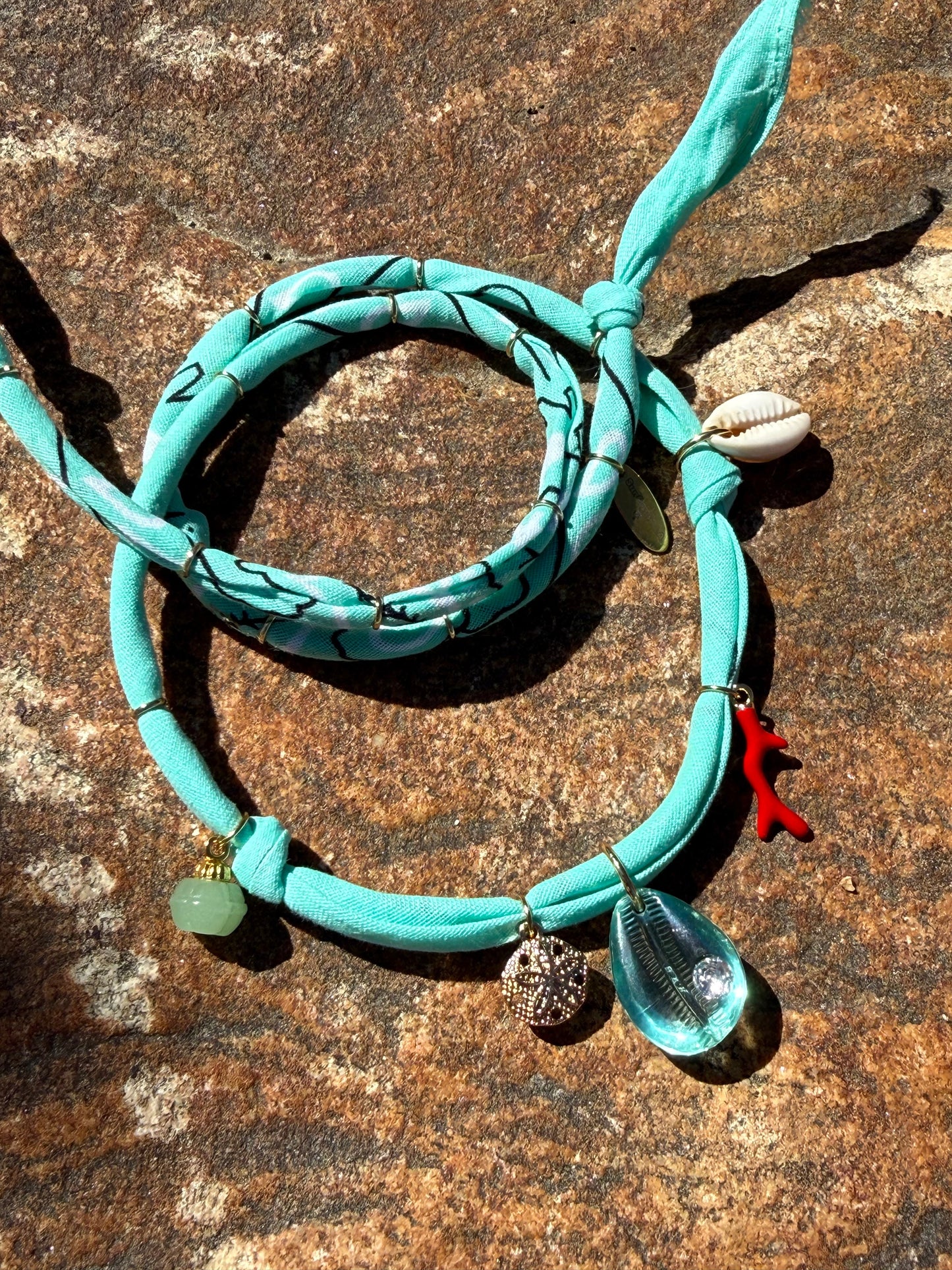 COWRIE // Blue Green Handmade Bandana Necklace