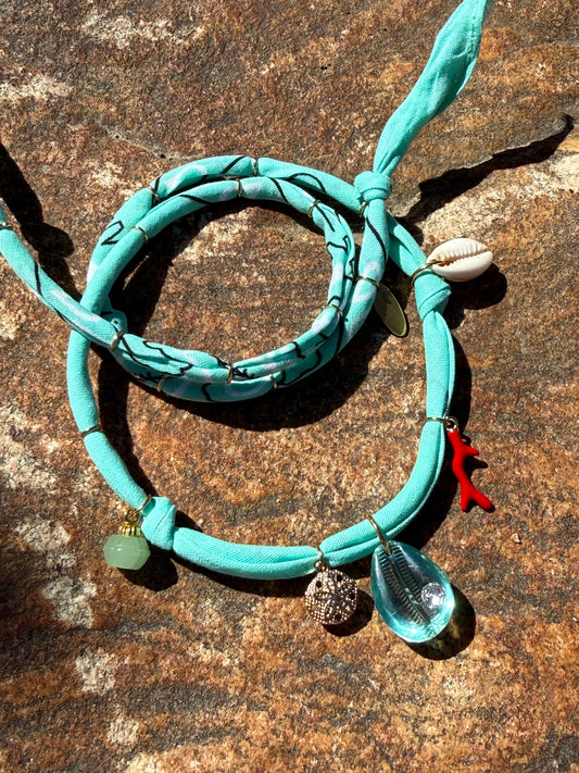 COWRIE // Blue Green Handmade Bandana Necklace
