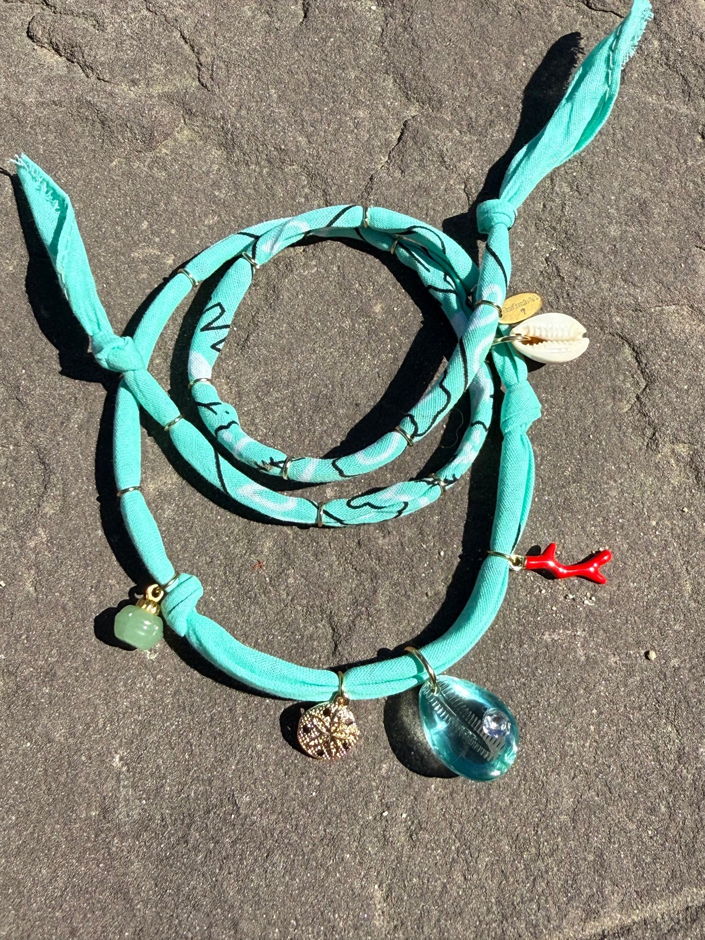 COWRIE // Blue Green Handmade Bandana Necklace