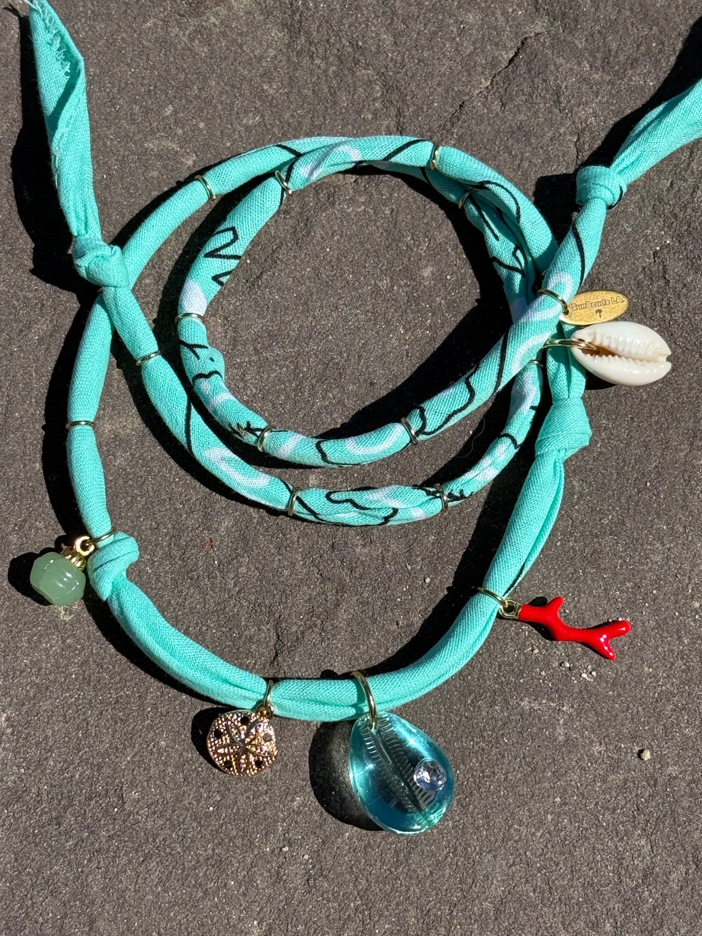 COWRIE // Blue Green Handmade Bandana Necklace