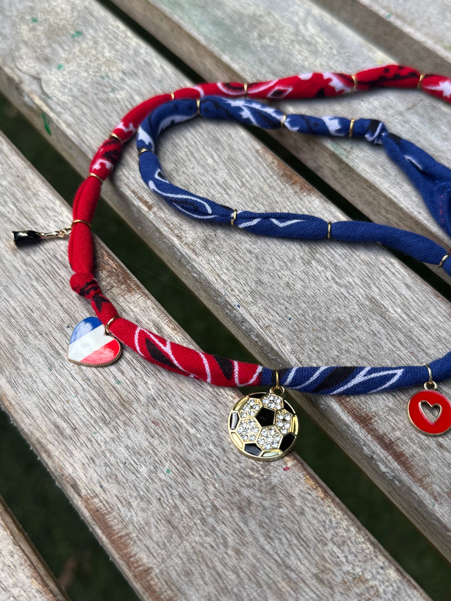 WORLD CUP FRANCE LOVE // Bicolor Handmade Bandana Necklace