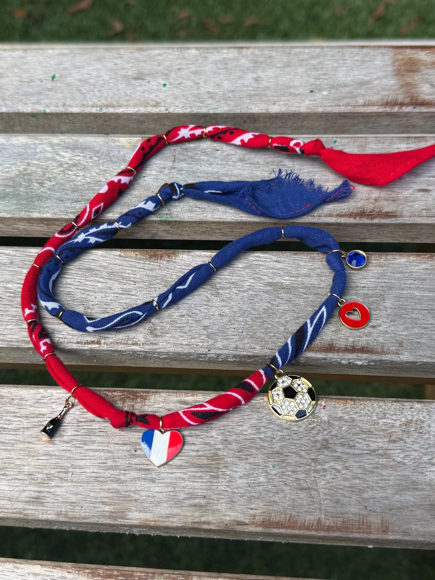 WORLD CUP FRANCE LOVE // Bicolor Handmade Bandana Necklace