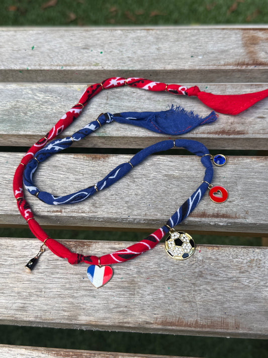 WORLD CUP FRANCE LOVE // Bicolor Handmade Bandana Necklace