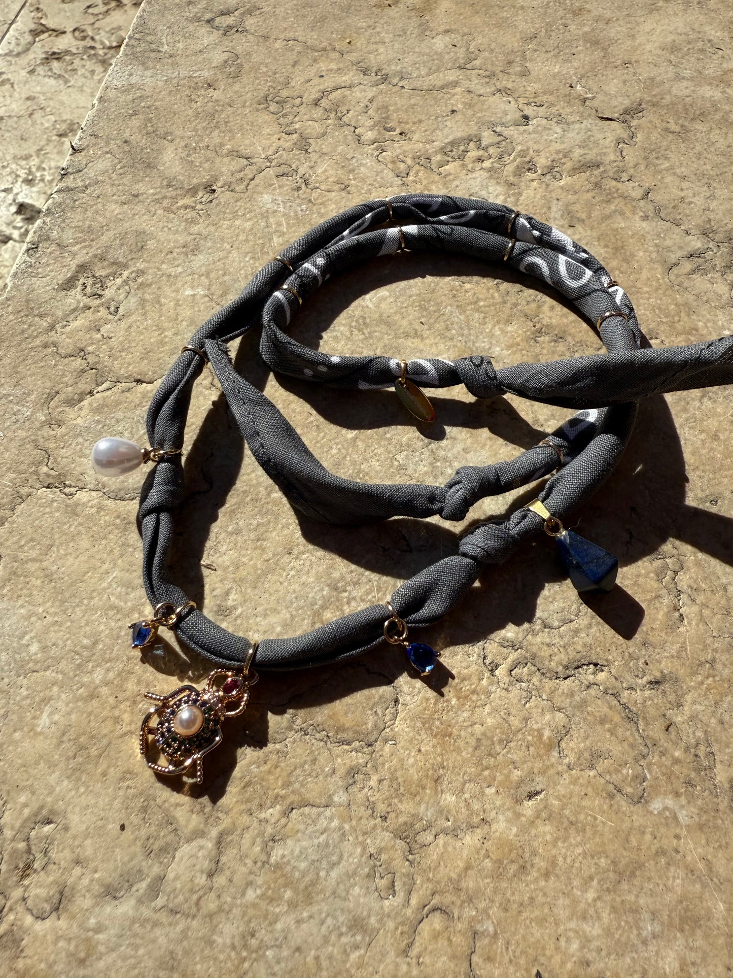 ROYAL KHEPER // Grey Handmade Bandana Necklace